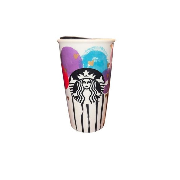 Starbucks 2016 Valentine BALLOON HEARTS Travel Tumbler 12oz Mug DBL Wall Ceramic - Picture 5 of 10
